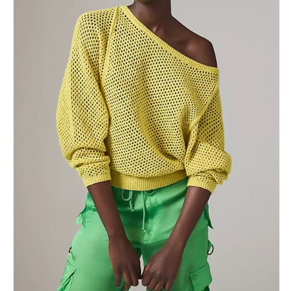 PILCRO Open Stitch Pullover Sweater Wide Neck Chartreuse Yellow Women's S